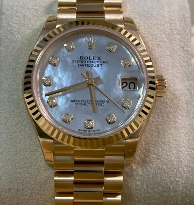 Rolex Datejust 31 Full Stickers 2025 Datejust 31 Yellow Gold President Mother-of-pearl Diamond Dial 278278