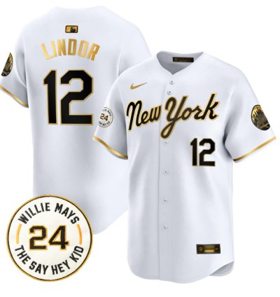 Francisco Lindor Jersey 12 Mets Willie Mays Patch Vapor Premier Limited Stitched New York Gold