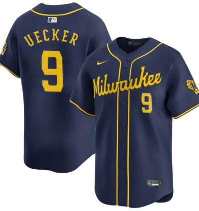 Men Bob Uecker 9 Milwaukee Brewers Alternate Limited Player Jersey Navy