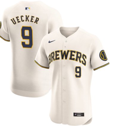 Men Bob Uecker 9 Milwaukee Brewers Home Elite Jersey - Cream