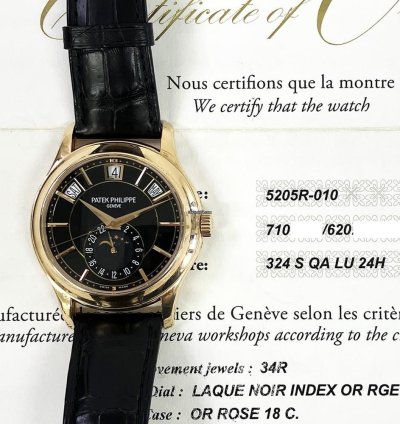 Patek Philippe Annual Calendar Complications Annual Calendar 40mm 5205r-010 Rose Gold With Black Leather Watch Black Dial 2017