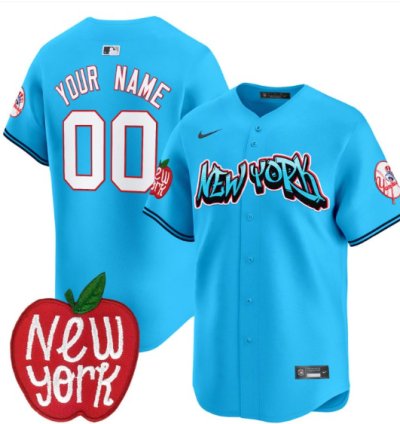 Custom New York Yankees Jersey Apple Patch Vapor Premier Limited All Stitched Light Blue