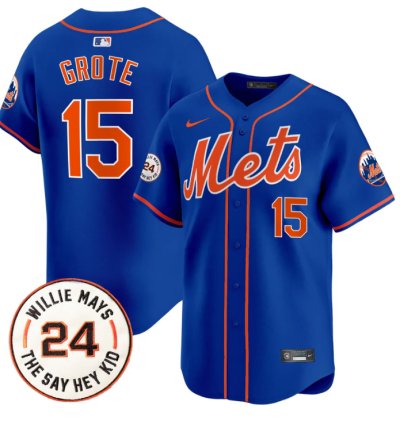 Jerry Grote Jersey 15 Mets Willie Mays Patch Vapor Premier Limited Stitched Royal