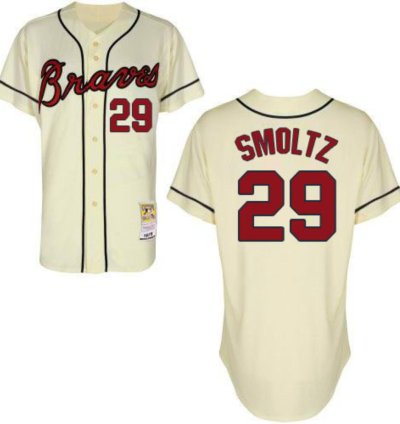 Atlanta Braves John Smoltz Cream Throwback Jersey