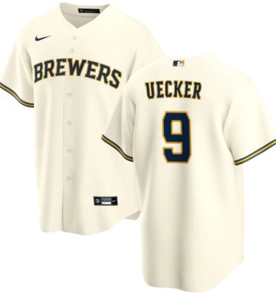 Men Bob Uecker 9 Milwaukee Brewers Home Jersey - Cream