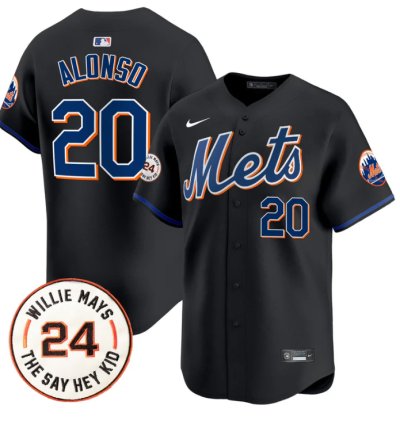 Pete Alonso Jersey 20 Mets Willie Mays Patch Vapor Premier Limited Stitched Black