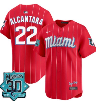 Sandy Alcantara Jersey 22 Miami Marlins 30 Seasons Anniversary Patch Limited Stitched City Connect