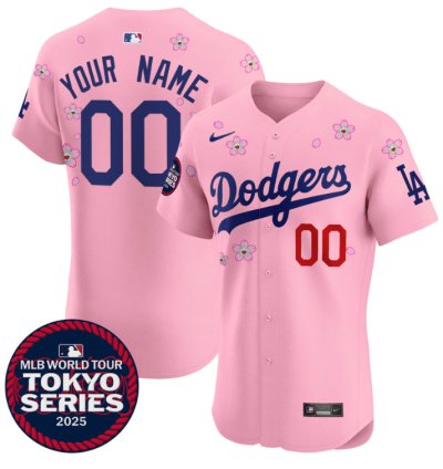 Custom Dodgers Jersey Tokyo Series 2025 Vapor Premier Elite Stitched Cherry Blossom