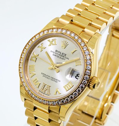 Rolex Datejust 31 Lady-datejust 31mm 18k Yellow Gold Silver Dial Roman Numerals Diamond Bezel 278288