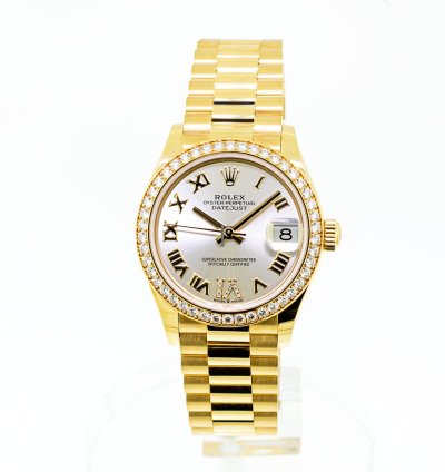 Rolex Datejust 31 Lady-datejust 31mm 18k Yellow Gold Silver Dial Roman Numerals Diamond Bezel 278288