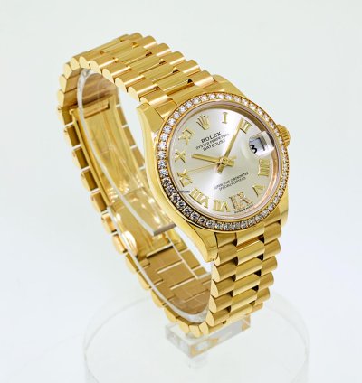 Rolex Datejust 31 Lady-datejust 31mm 18k Yellow Gold Silver Dial Roman Numerals Diamond Bezel 278288