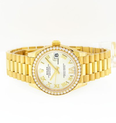 Rolex Datejust 31 Lady-datejust 31mm 18k Yellow Gold Silver Dial Roman Numerals Diamond Bezel 278288