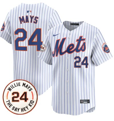 Willie Mays Jersey 24 New York Mets Willie Mays Patch Vapor Premier Limited Stitched White