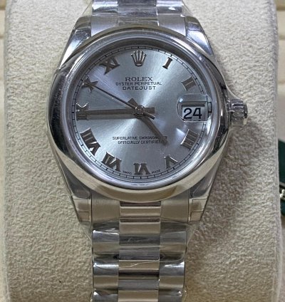 Rolex Datejust 31 New 2022 Full Stickers Datejust 31 Platinum Silver Roman Dial President Bracelet 178246