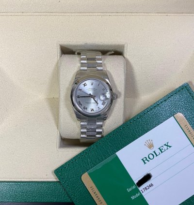 Rolex Datejust 31 New 2022 Full Stickers Datejust 31 Platinum Silver Roman Dial President Bracelet 178246