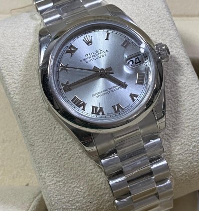 Rolex Datejust 31 New 2022 Full Stickers Datejust 31 Platinum Silver Roman Dial President Bracelet 178246