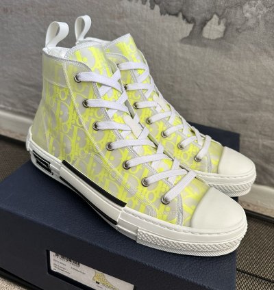 Dior B23 High Top Neon Yellow Sneakers Brand New