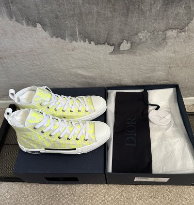 Dior B23 High Top Neon Yellow Sneakers Brand New