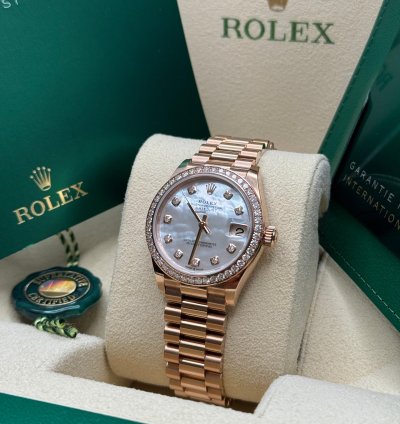 Rolex Datejust 31 New 2023 Mother Of Pearl Dial Diamond Bezel Rose Gold President Bracelet