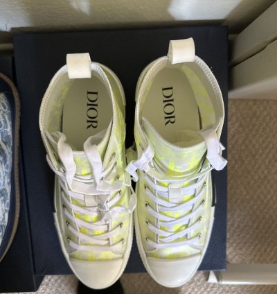 Dior B23 High Top Neon Yellow Sneakers Brand New