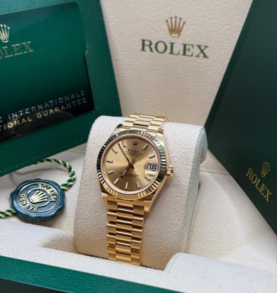 Rolex Datejust 31 New 2024 Champagne Index Dial Fluted Bezel Yellow Gold President