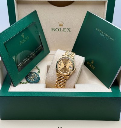 Rolex Datejust 31 New 2024 Champagne Index Dial Fluted Bezel Yellow Gold President