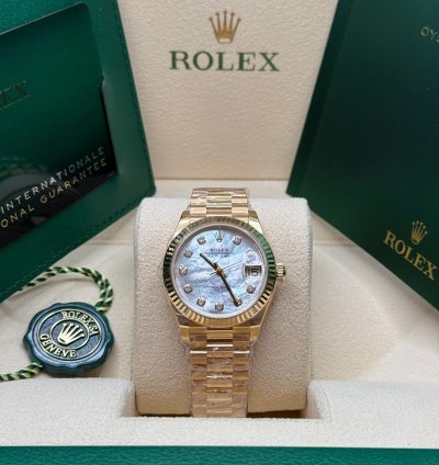 Rolex Datejust 31 New 2024 Mother Of Pearl Diamond Dial Fluted Bezel Yellow Gold President