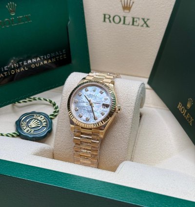 Rolex Datejust 31 New 2024 Mother Of Pearl Diamond Dial Fluted Bezel Yellow Gold President