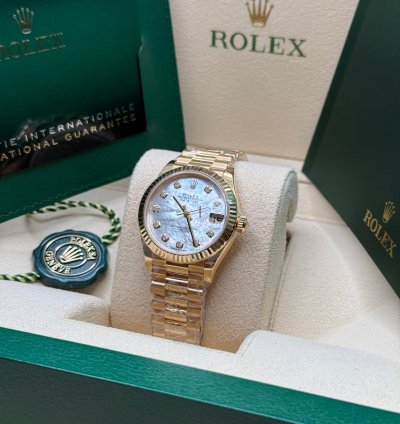 Rolex Datejust 31 New 2024 Mother Of Pearl Diamond Dial Fluted Bezel Yellow Gold President