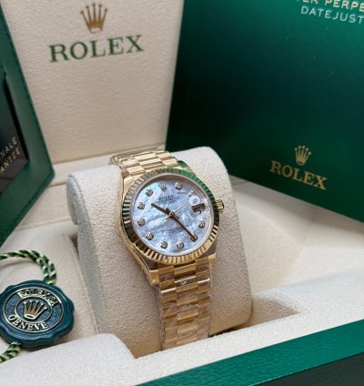 Rolex Datejust 31 New 2024 Mother Of Pearl Diamond Dial Fluted Bezel Yellow Gold President