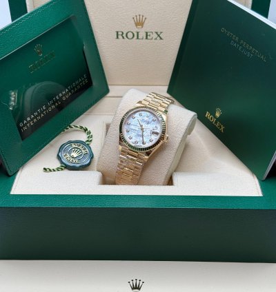 Rolex Datejust 31 New 2024 Mother Of Pearl Diamond Dial Fluted Bezel Yellow Gold President