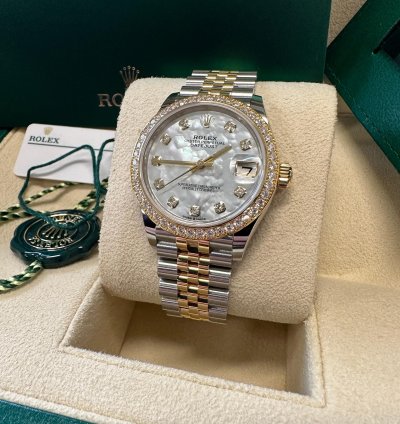 Rolex Datejust 31 New 2024 Mother Of Pearl Diamond Dial Two Tone Yellow Gold Diamond Bezel