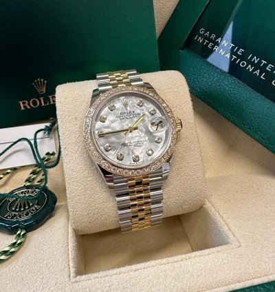 Rolex Datejust 31 New 2024 Mother Of Pearl Diamond Dial Two Tone Yellow Gold Diamond Bezel
