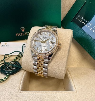 Rolex Datejust 31 New 2024 Mother Of Pearl Diamond Dial Two Tone Yellow Gold Diamond Bezel