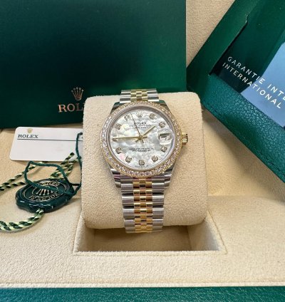 Rolex Datejust 31 New 2024 Mother Of Pearl Diamond Dial Two Tone Yellow Gold Diamond Bezel