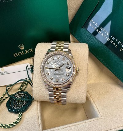 Rolex Datejust 31 New 2024 Mother Of Pearl Diamond Dial Two Tone Yellow Gold Diamond Bezel