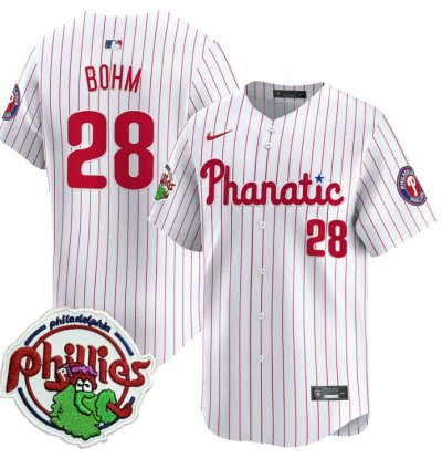 Alec Bohm Jersey 28 Phillies Phanatic Patch Vapor Premier Limited Stitched White Pinstripe