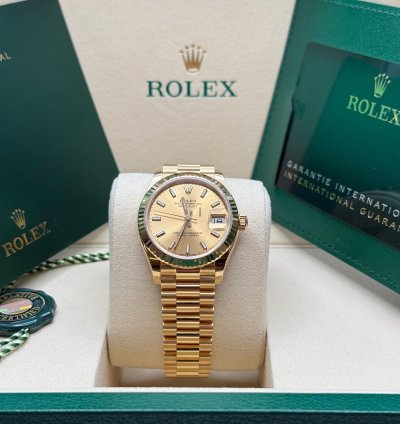 Rolex Datejust 31 New 2025 Champagne Index Dial Fluted Bezel Yellow Gold President