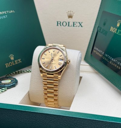 Rolex Datejust 31 New 2025 Champagne Index Dial Fluted Bezel Yellow Gold President