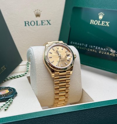 Rolex Datejust 31 New 2025 Champagne Index Dial Fluted Bezel Yellow Gold President