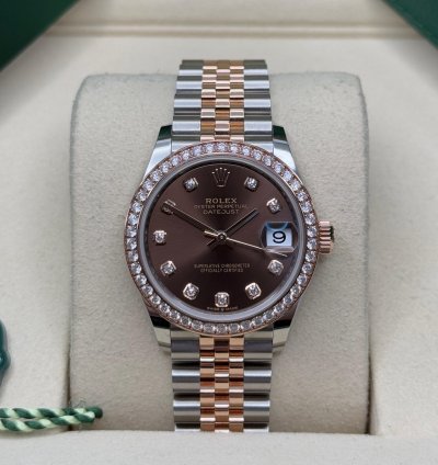 Rolex Datejust 31 New 2025 Chocolate Diamond Dial Two Tone Rose Gold Diamond Bezel Jubilee