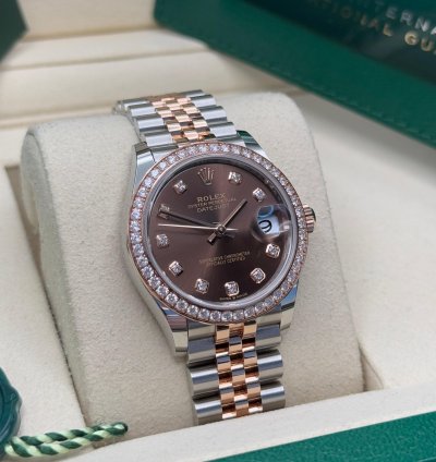 Rolex Datejust 31 New 2025 Chocolate Diamond Dial Two Tone Rose Gold Diamond Bezel Jubilee