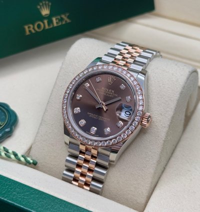Rolex Datejust 31 New 2025 Chocolate Diamond Dial Two Tone Rose Gold Diamond Bezel Jubilee