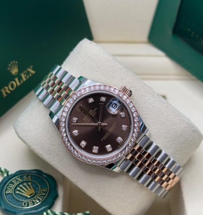 Rolex Datejust 31 New 2025 Chocolate Diamond Dial Two Tone Rose Gold Diamond Bezel Jubilee