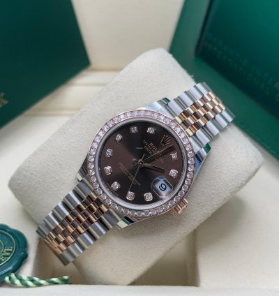Rolex Datejust 31 New 2025 Chocolate Diamond Dial Two Tone Rose Gold Diamond Bezel Jubilee