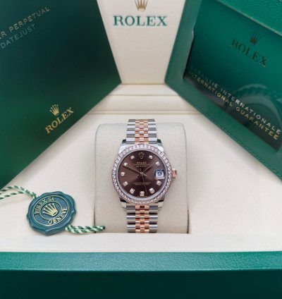 Rolex Datejust 31 New 2025 Chocolate Diamond Dial Two Tone Rose Gold Diamond Bezel Jubilee