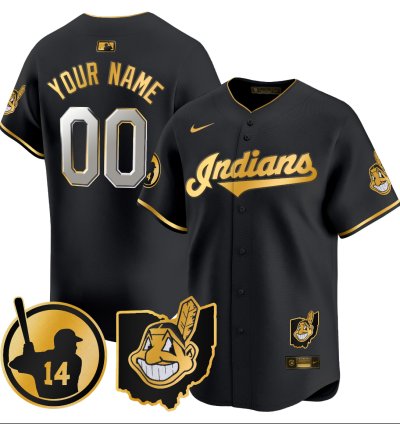 Custom Cleveland Indians Jersey Larry Doby Patch Vapor Premier Limited Stitched Black Gold