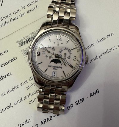 Patek Philippe Annual Calendar Moonphase Orig Bracelet White Gold 18 Kt Pp Warranty