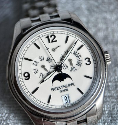 Patek Philippe Annual Calendar Moonphase Orig Bracelet White Gold 18 Kt Pp Warranty