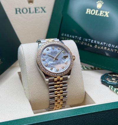 Rolex Datejust 31 New 2025 Mother Of Pearl Diamond Dial Two Tone Yellow Gold Diamond Bezel